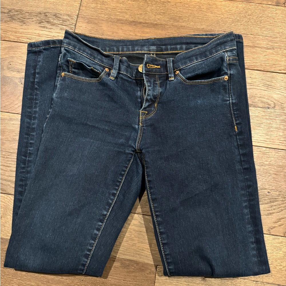 Boot cut mid rise dark wash jeans | size 26W